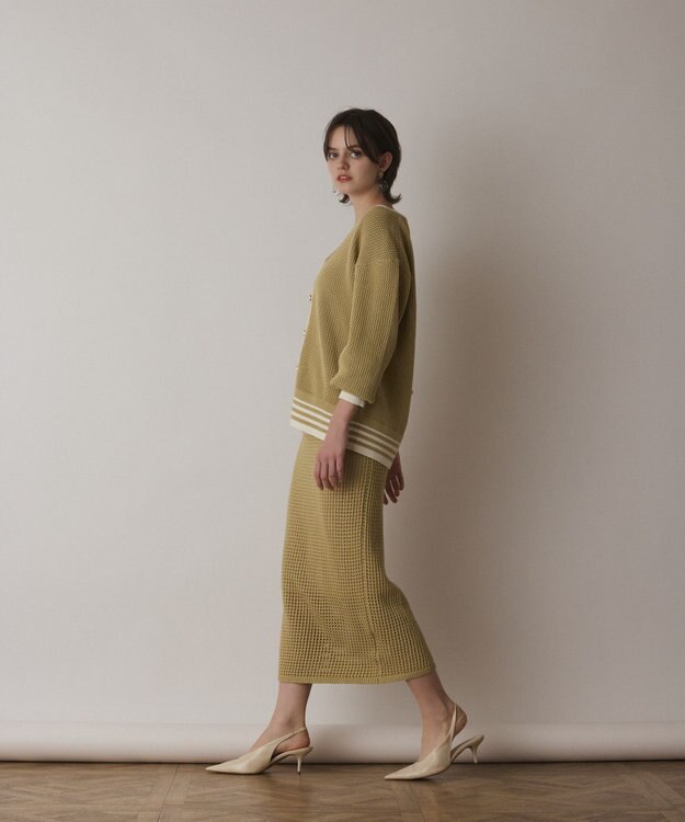 GRACE CONTINENTAL メッシュラインニットカーディガン イエロー