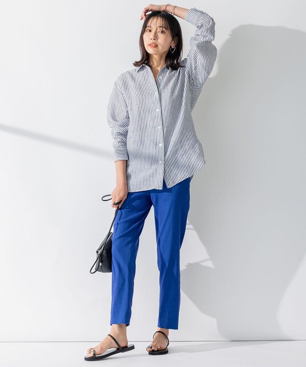 23区 L 【CLASSY. 9月号掲載/WEB限定カラーあり】LIBECO ベーシック シャツ ネイビーストライプ