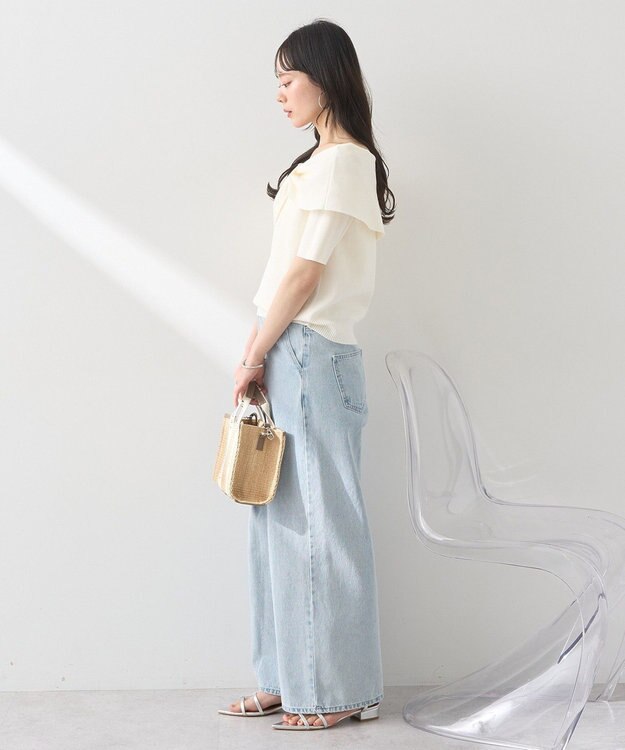 earth music&ecology リボン半袖ニットプルオーバー Ivory