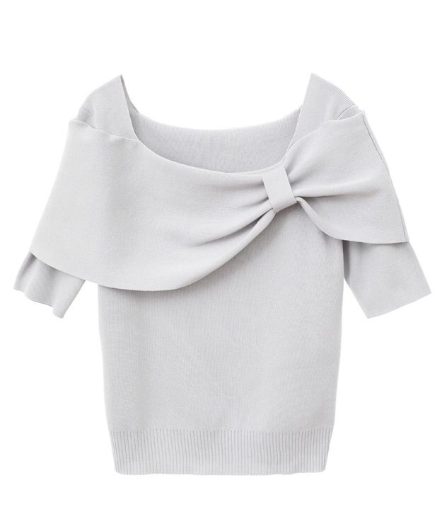 earth music&ecology リボン半袖ニットプルオーバー Ivory