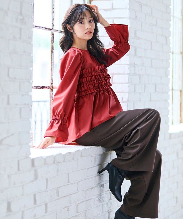 Feroux フリルギャザー ブラウス レッド系
