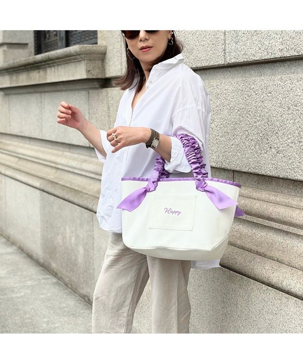 LA BAGAGERIE 【インスタグラマー Chiyoさん×LA BAGAGERIE】ギャザーリボンハンドルトート パープル