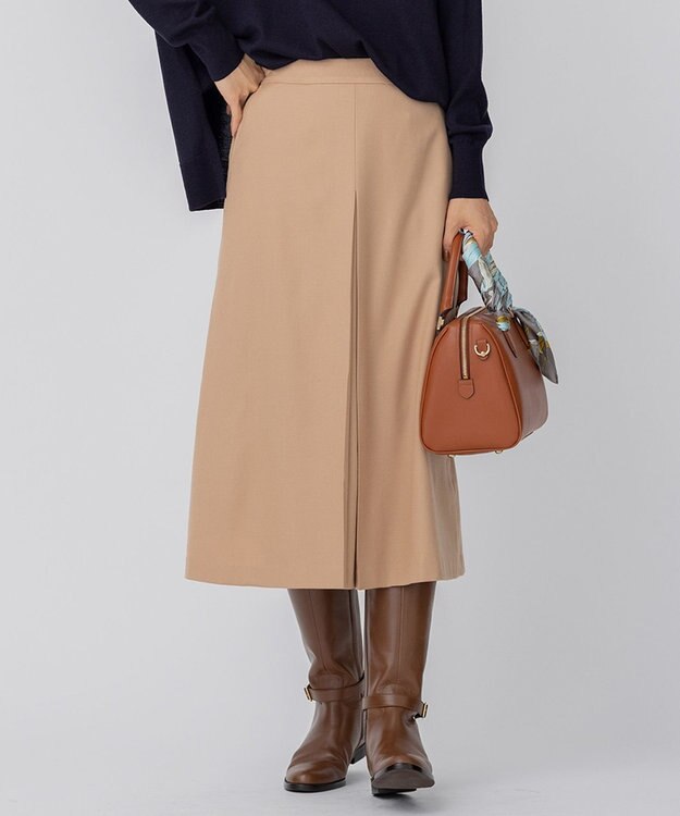 23区 ウールミルドストレッチフロントタック Aラインスカート キャメル系