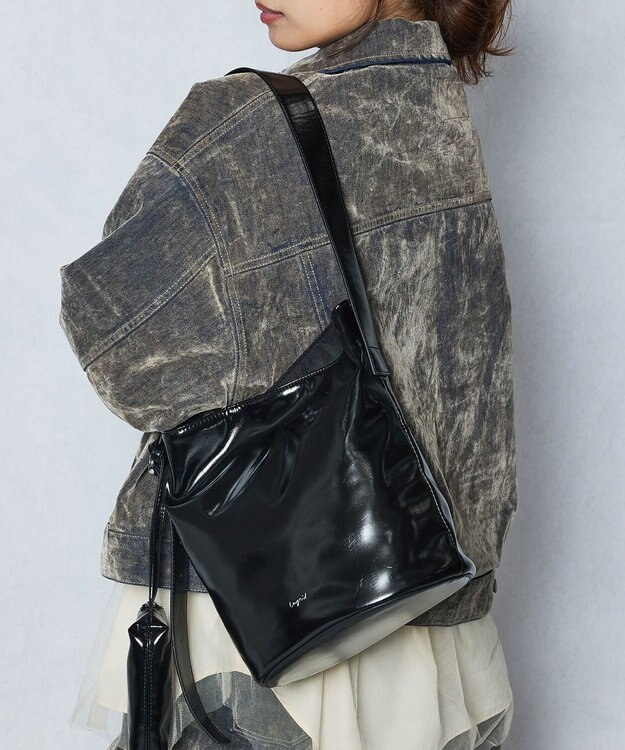 style code 【Ungrid/アングリッド】　ポーチチャーム付　バックルベルトバケットバッグ／500mlペットボトル収納可能 ブラック