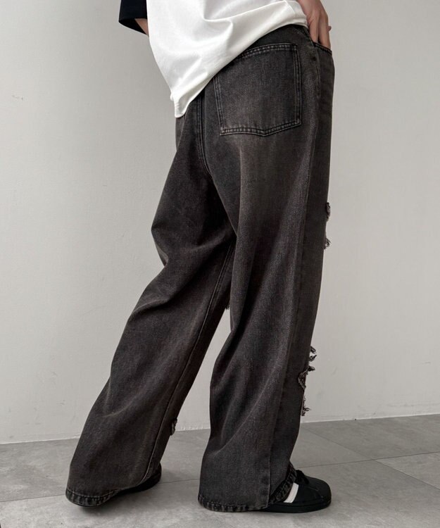 WEGO スターモチーフオーバーダイバギーパンツ ブラック