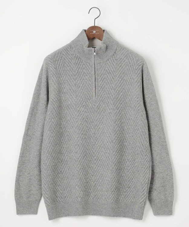 JOSEPH ABBOUD 【キングサイズ】カシミヤブレンド ハイネック ZIP プルオーバーニット ライトグレー系