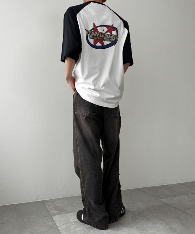 WEGO スターモチーフオーバーダイバギーパンツ ブラック