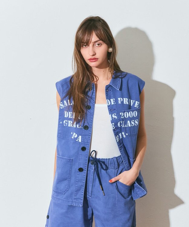 GRACE CONTINENTAL ヘリンボーンツイルジレ ネイビー