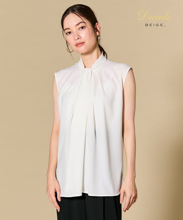 BEIGE， ANITA / ノースリーブタックブラウス White