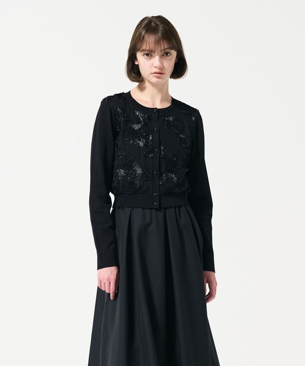 GRACE CONTINENTAL サテンコードニットカーディガン ブラック