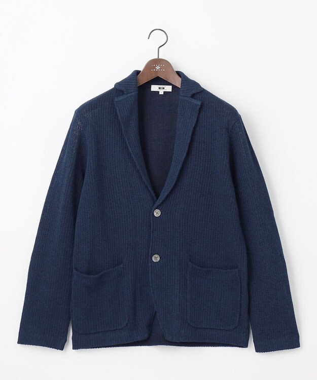 JOSEPH ABBOUD 【洗える】ストローヤーン ニット ジャケット ネイビー系