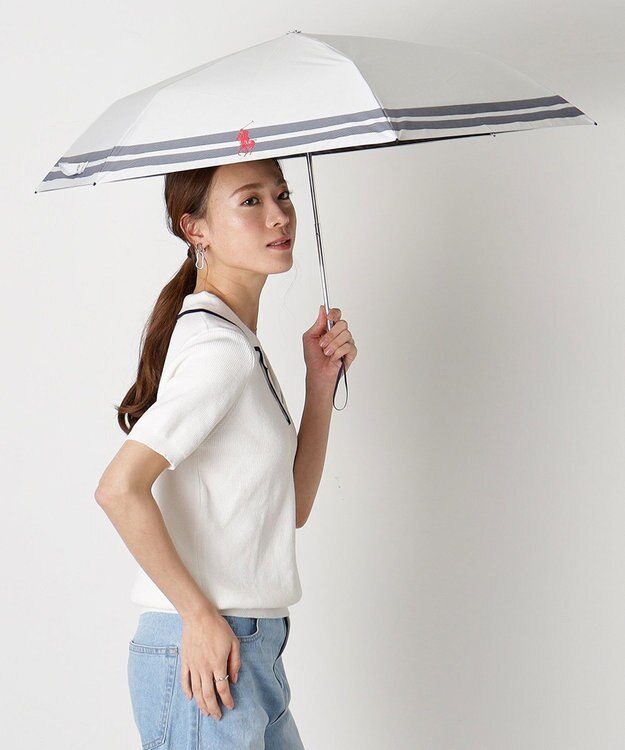 MOONBAT POLO RALPH LAUREN（ポロ ラルフローレン） 晴雨兼用日傘 ボーダー 遮光率100% 遮熱 UV 晴雨兼用 オフホワイト