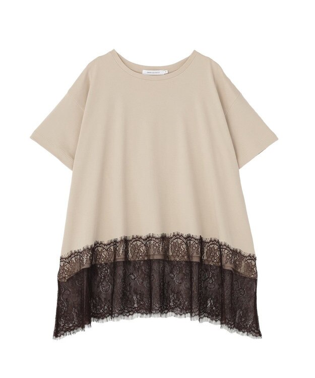 AMERICAN HOLIC 裾レース半袖プルオーバー Gray Beige
