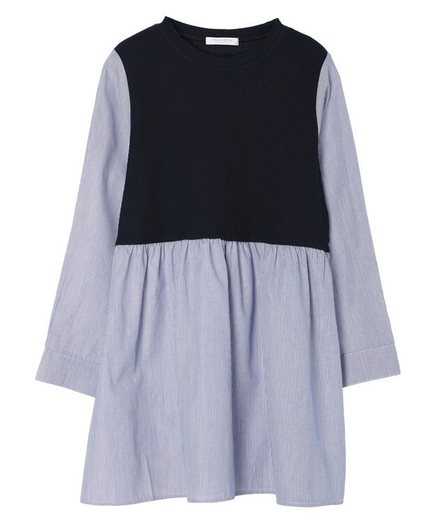 Green Parks リブドッキングカットソーボリュームチュニック Stripe