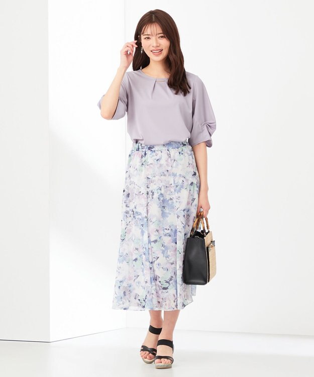 ANY SIS 【接触冷感・吸水速乾・UVケア】エアリードレープスムース タックスリーブ ブラウス ラベンダー