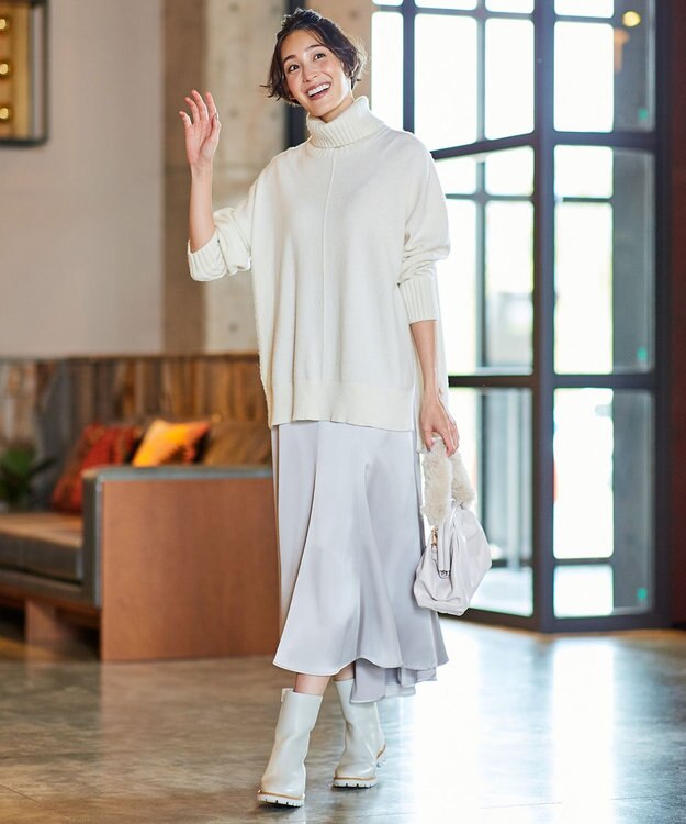 自由区 【洗える・Sサイズ有】ピュアカシミヤ タートルネックニット (検索番号:JL26) ホワイト系