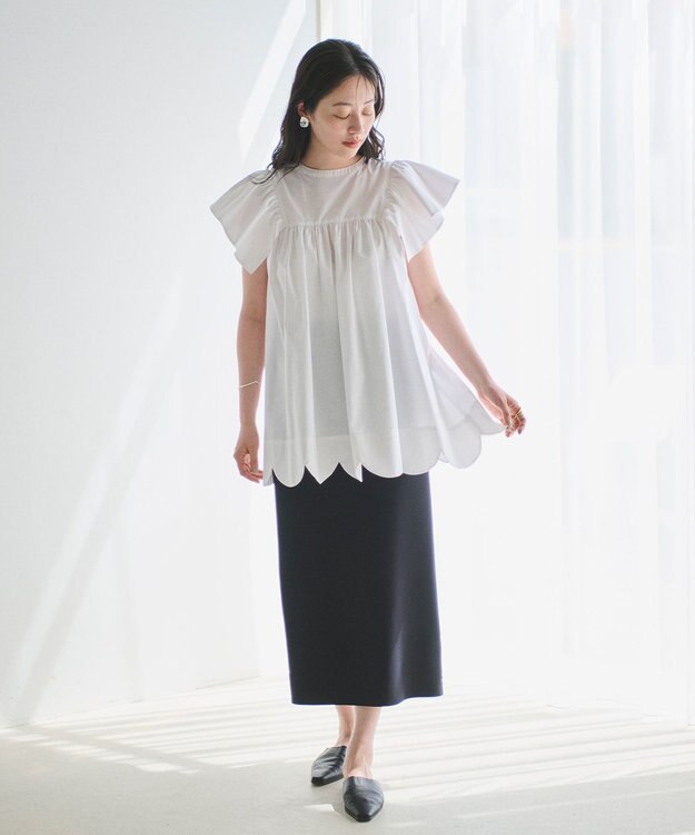 #Newans 【イージーケア】スカラップヘムチュニックブラウス ホワイト系