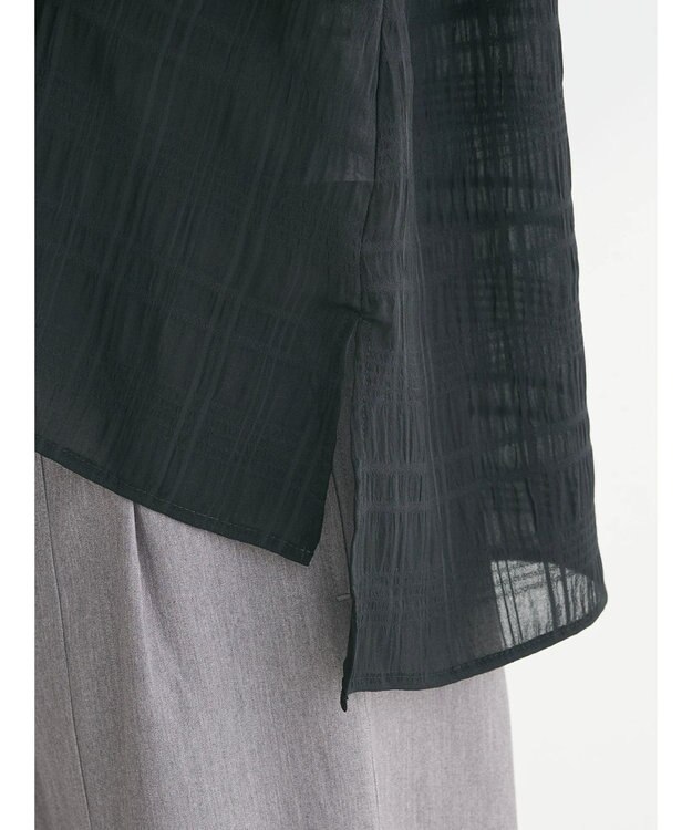 Green Parks シアーチェック開襟ブラウス Black