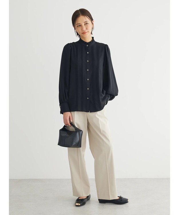 Green Parks ・ＥＬＥＮＣＡＲＥ　ＤＵＥ　ピンタックスタンドブラウス Black