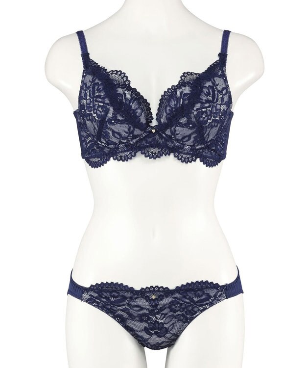 San-ai Resort（三愛水着楽園） 【WEB限定】【northerly bra 楽ちんフィットシリーズU字】 フリルレースブラショーツセット B～Fカップ 【northerly】 ネイビー