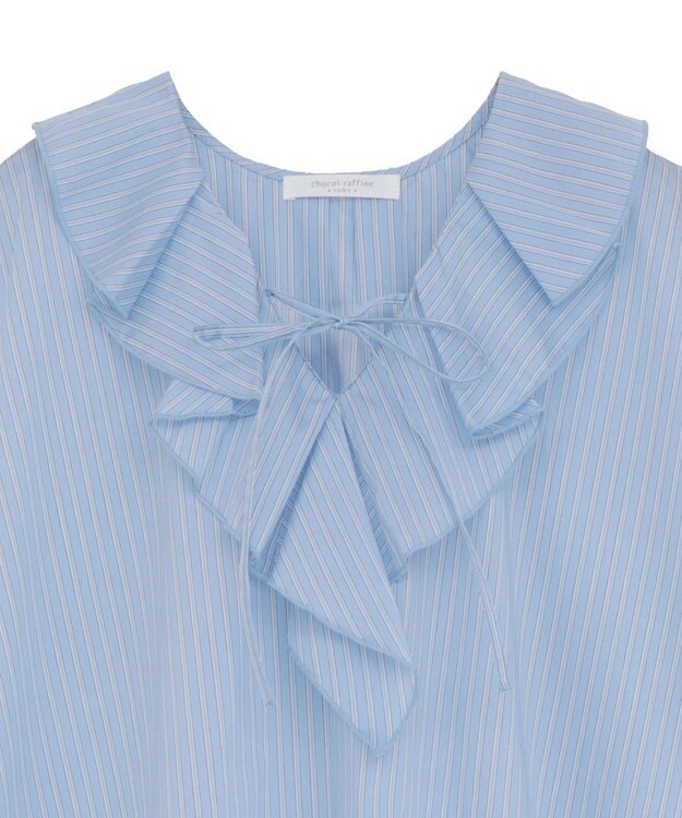 Green Parks ノースリーブストライプフリルブラウス Sax