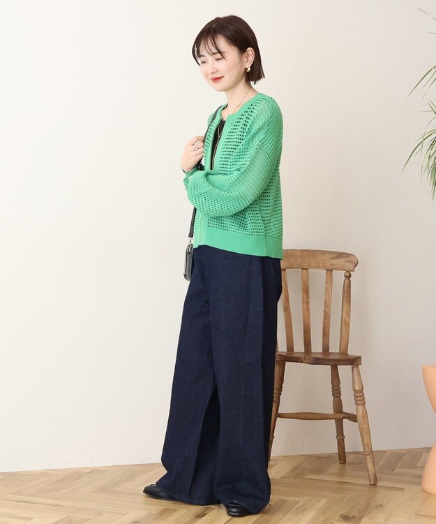 AMERICAN HOLIC 【先行予約】ジップアップメッシュニットカーディガン【WEB限定カラー有り】 Green