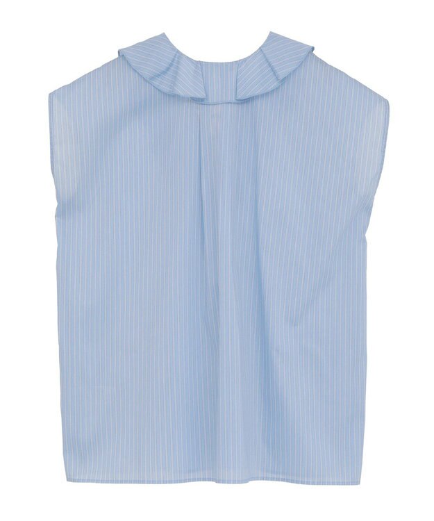 Green Parks ノースリーブストライプフリルブラウス Sax