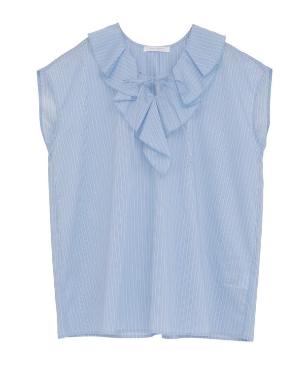 Green Parks ノースリーブストライプフリルブラウス Sax