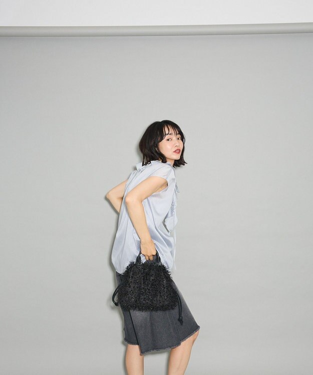 Green Parks ノースリーブストライプフリルブラウス Light Gray