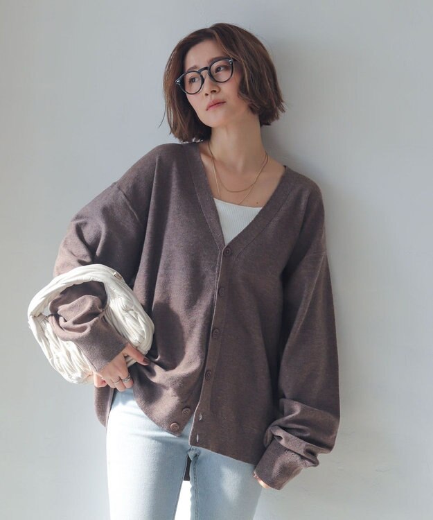 WEGO 【WEB限定/2025年秋冬新作//洗濯可/MLサイズ展開/ユニセックス着用ITEM】ドロップショルダーカーディガン ブラウン