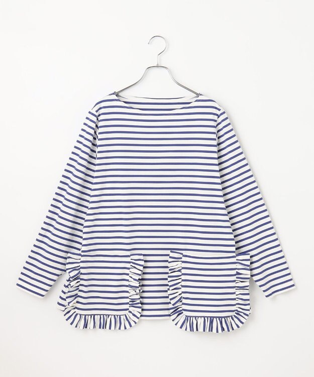 #Newans 【ANSWER for 神戸エレガンス】フリルポケットロングTシャツ ブルーボーダー系