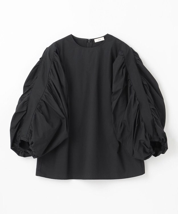 NAVE 【Nave・洗える】タイプライタークロス ギャザーブラウス ブラック系