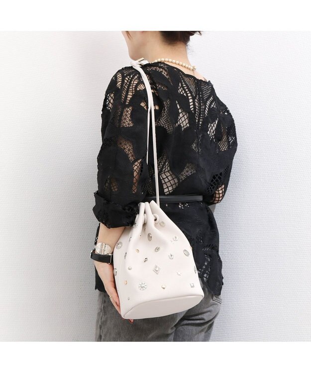 UNBILLION カカトゥ kakatoo / WEB限定ビジューミックスチャーム ドロストバッグ アイボリー