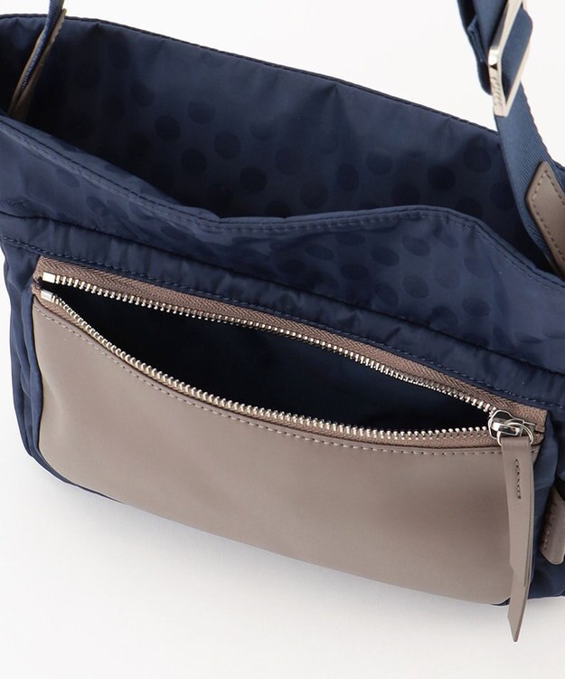 Y'SACCS はっ水ドットジャカード リサイクルレザーコンビ ショルダー ネイビー