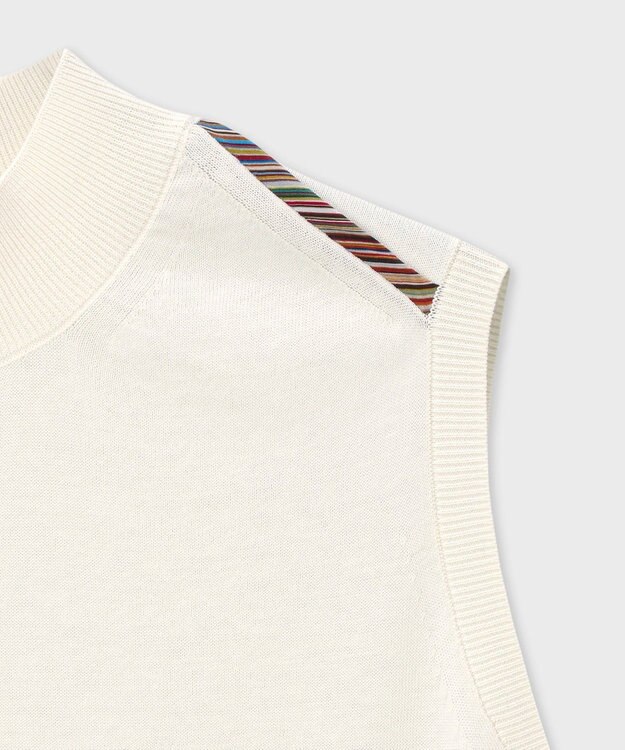 Paul Smith パイピングストライプ ノースリーブ ニット オフホワイト