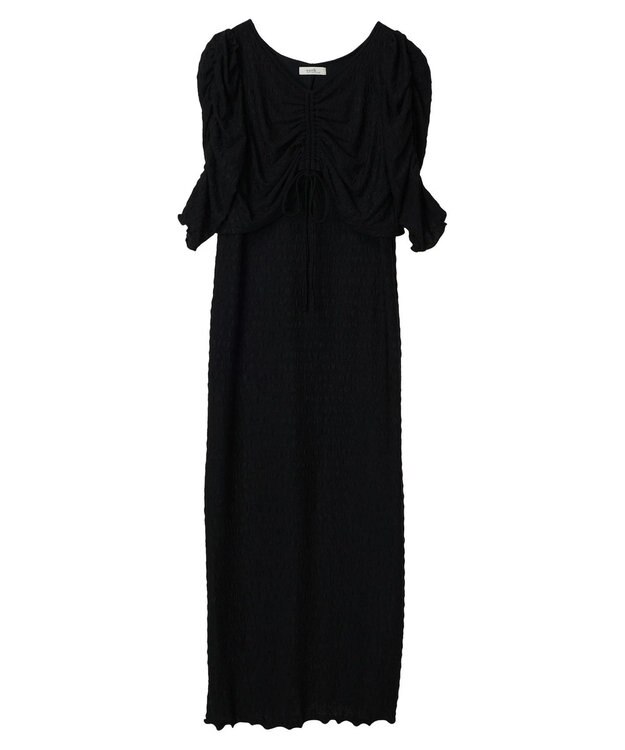 earth music&ecology やわらかカットソーレイヤード見えワンピース Black