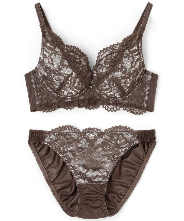 San-ai Resort（三愛水着楽園） 【WEB限定】【northerly bra 楽ちんフィットシリーズU字】 フリルレースブラショーツセット B～Fカップ 【northerly】 グレー