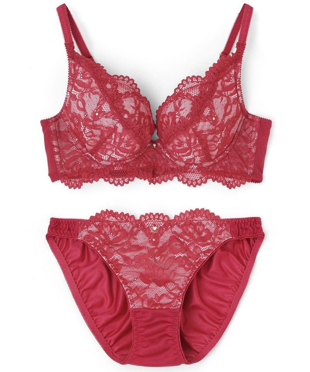 San-ai Resort（三愛水着楽園） 【WEB限定】【northerly bra 楽ちんフィットシリーズU字】 フリルレースブラショーツセット B～Fカップ 【northerly】 レッド