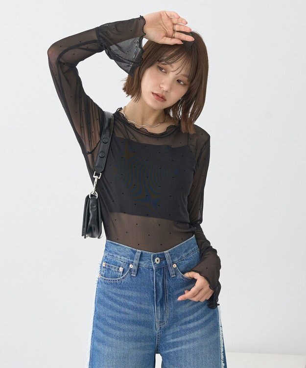 earth music&ecology フロッキードットメロープルオーバー Black