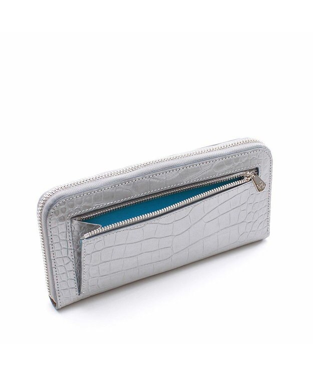 A.D.M.J. 牛革クロコ型押し ラウンドファスナーウォレット ARGENT