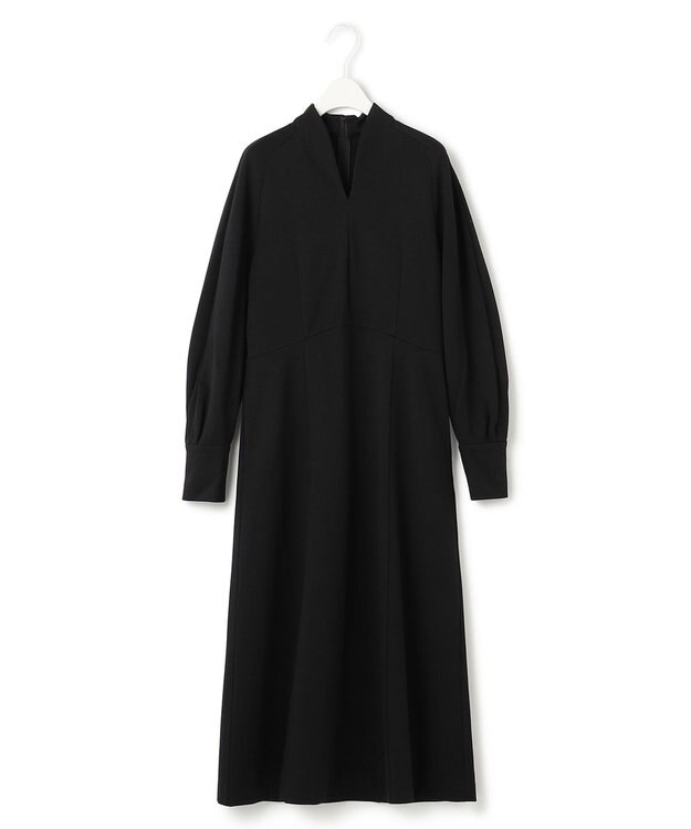 ICB 【洗える】 レーヨンストレッチポンチ フレアワンピース ブラック系