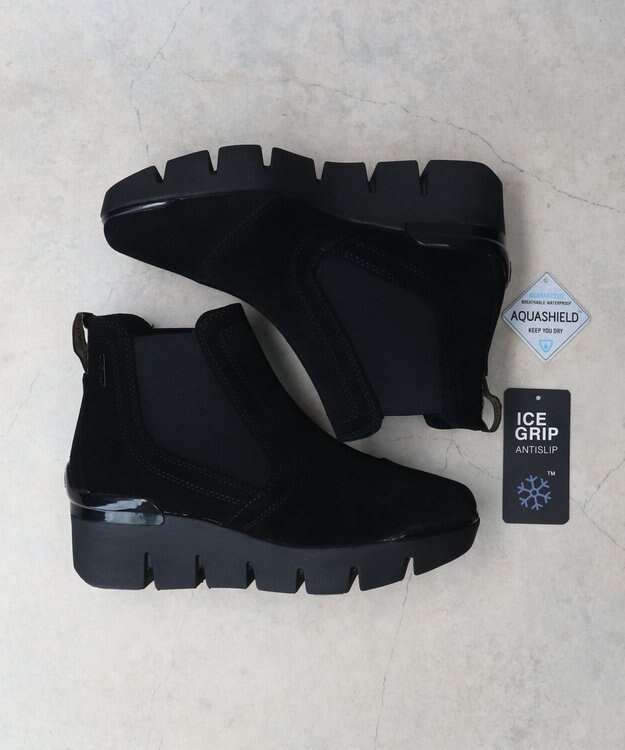 INTER-CHAUSSURES 【BUSSOLA】晴雨兼用サイドゴアレザーショートブーツ ブラックスウェード