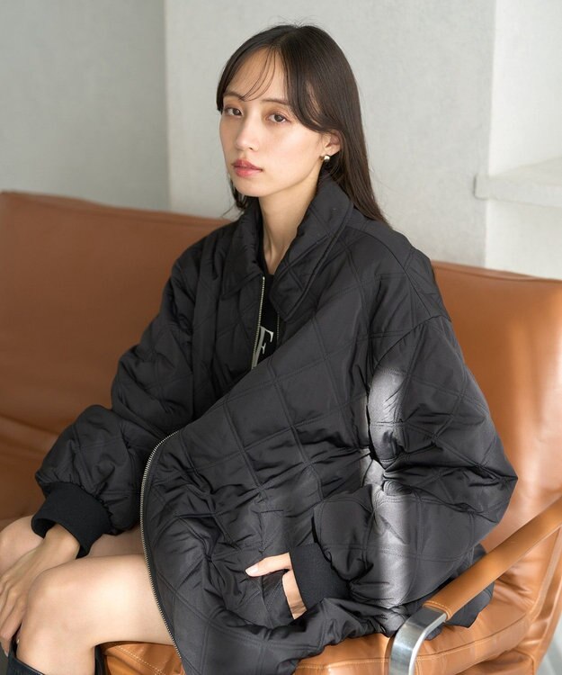earth music&ecology 【WEB限定】ダブルステッチキルティングコート Black
