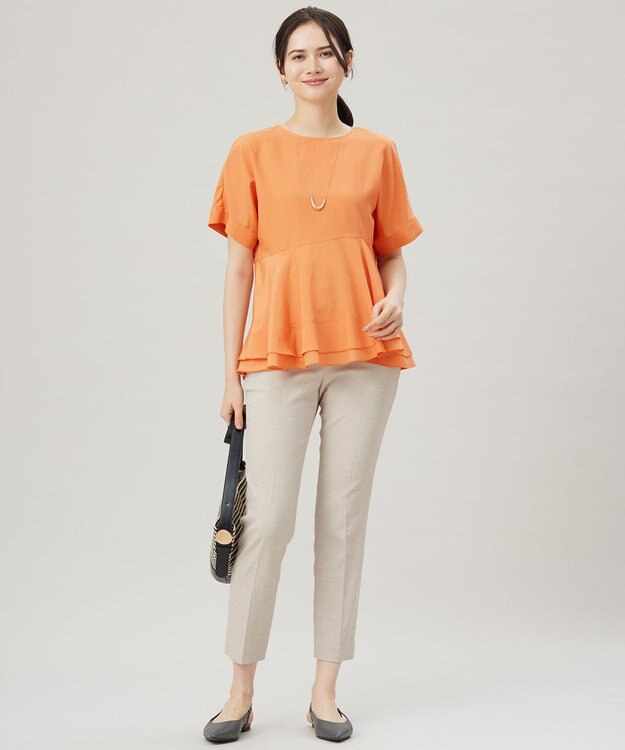 自由区 【洗える】ソフトリネンペプラム ブラウス オレンジ