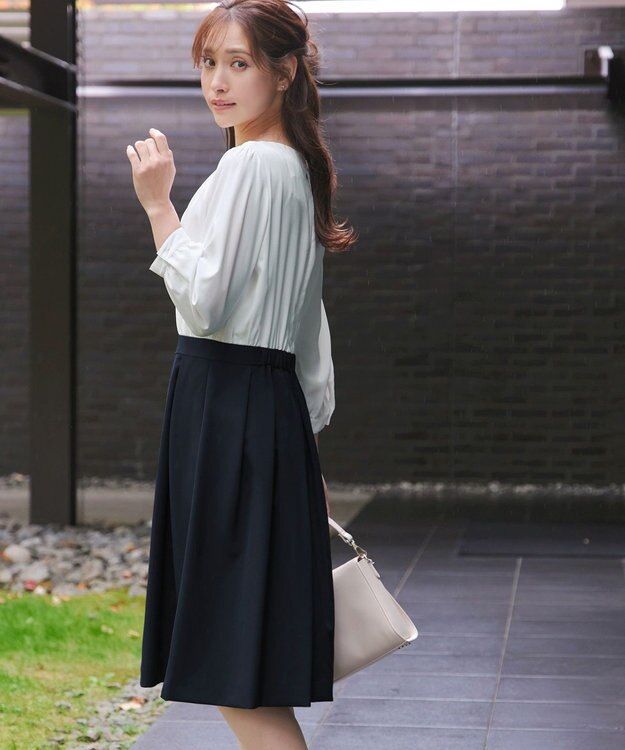 Tiaclasse 【ダブルクロス】シフォンドッキングワンピース ネイビー