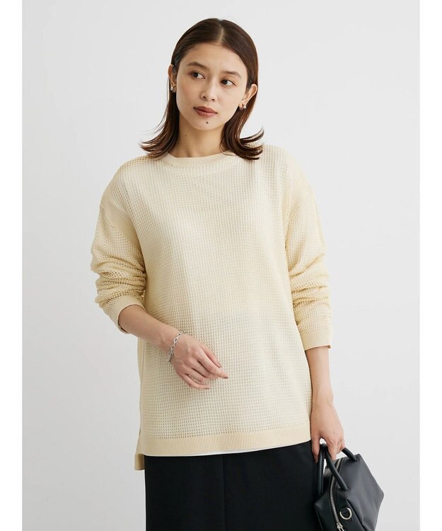 Green Parks ＳＥＴ２点ロンＴ＋メッシュニットプルオーバー Light Beige