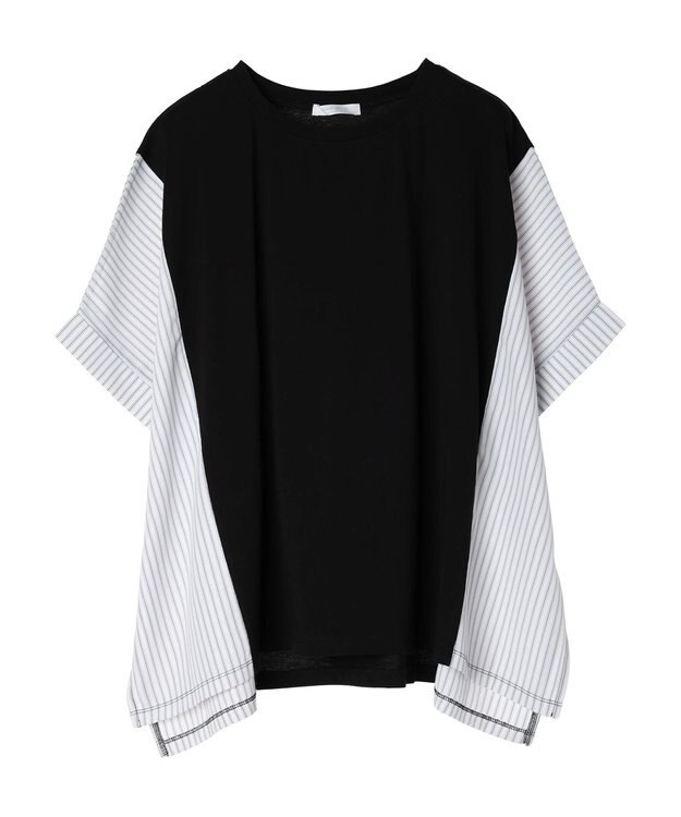 Green Parks 異素材脇切り替えドッキングプルオーバー Black