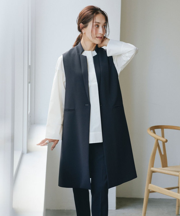 #Newans 【セレモニーにも】スタンドカラーロングベスト ネイビー系