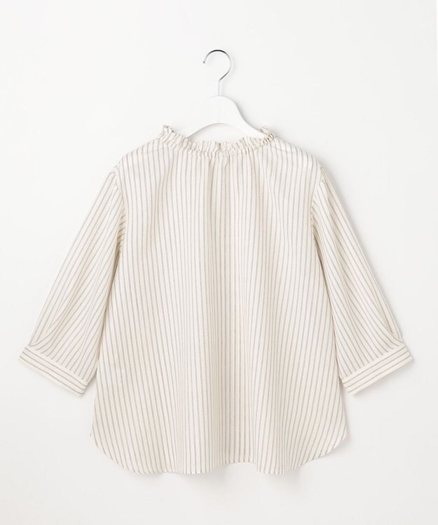 ANY SIS L 【2WAY】スムージーポリエステル フリルネック ブラウス オフストライプ