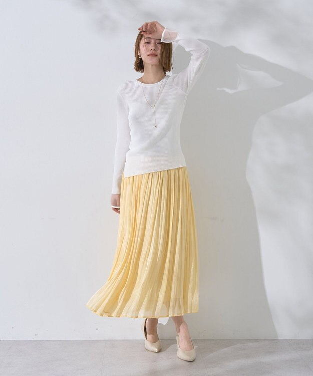YECCA VECCA シャイニーサテンプリーツスカート Yellow